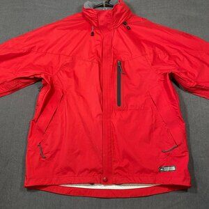 REI Mens Red Waterproof Shell Jacket With Removeable Hood Pockets Mens size M